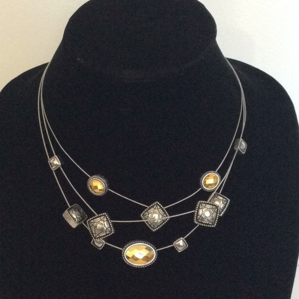 Silver Gold Tone Geometric Shaped Illusion Necklace